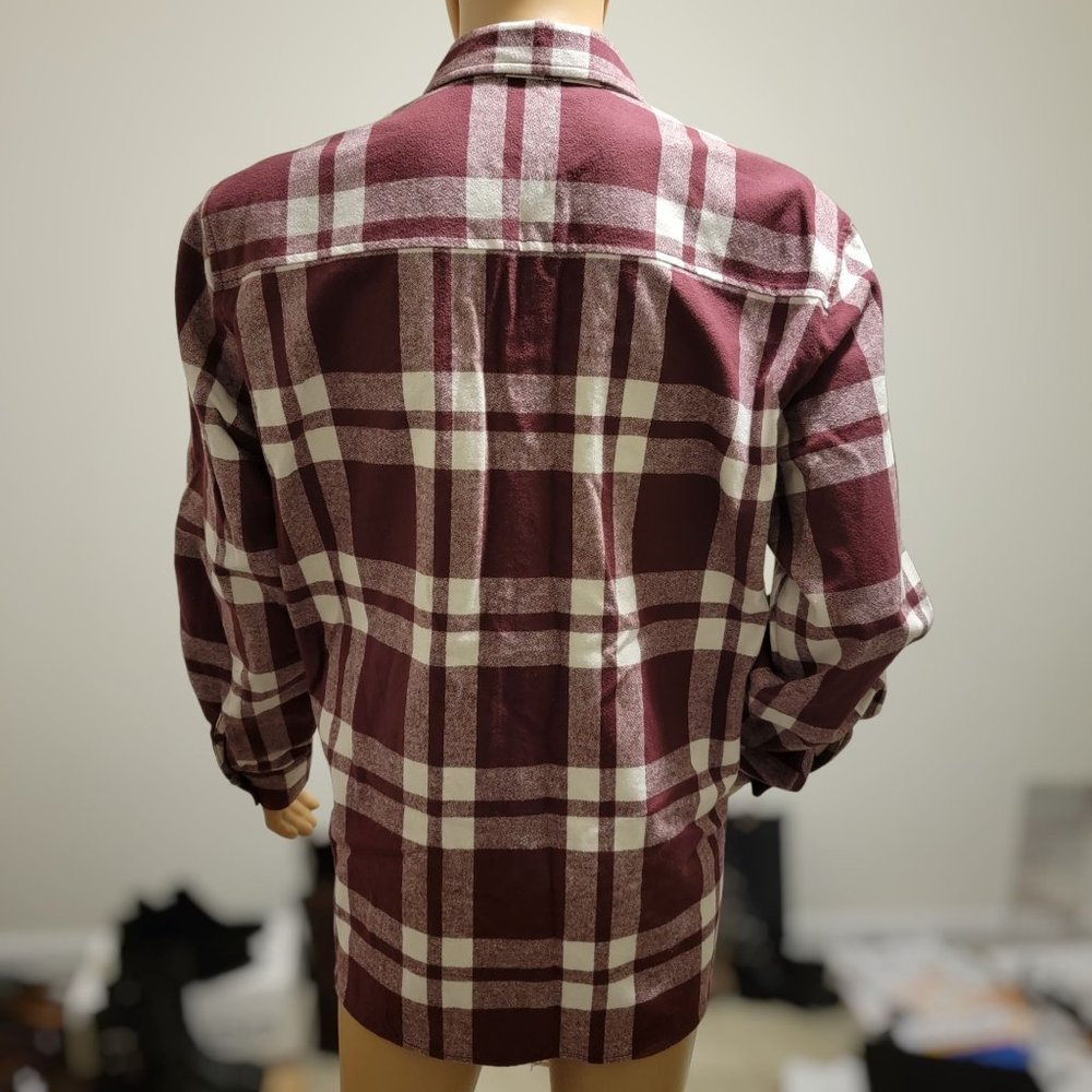 Pacsun Classic Long Sleeve Maroon & White Flannel Cotton Men's Shirt Size Large - Picture 4 of 10